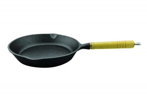 Tigaie fonta pura cu maner din lemn 23cm×4cm