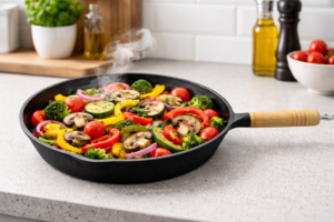 Tigaie fontă pură mâner lemn 23 cm