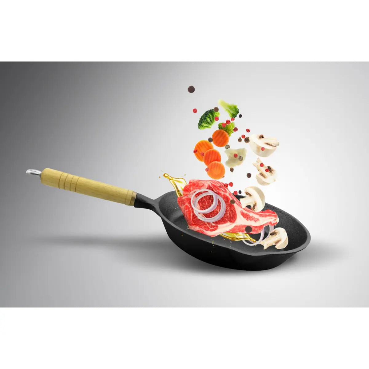 Tigaie fontă pură mâner lemn 23 cm - imagine 3