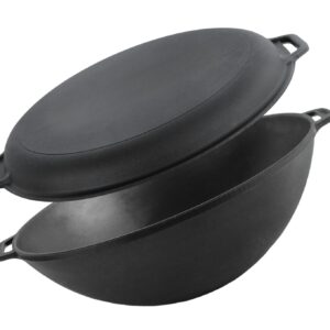 Ceaun din fontă Wok 8L cu Capac Tigaie