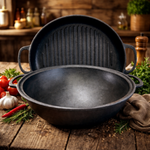 Ceaun fontă wok cu capac tigaie grill 15 L