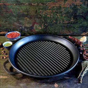 Ceaun fontă wok cu capac tigaie grill 12 L