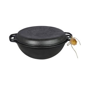 Ceaun fontă wok 8 L cu capac tigaie