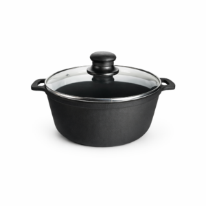 Cratiță fontă cu capac sticlă 2L