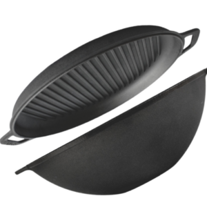 Ceaun din fontă Wok 8L cu capac tigaie grill