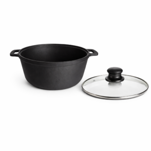 Cratiță fontă cu capac sticlă 2 L