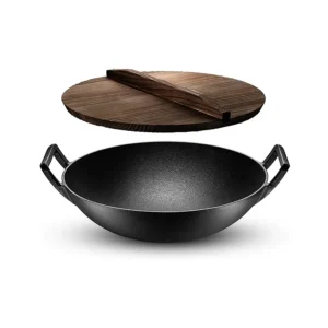 Wok fontă cu capac din lemn 36 cm