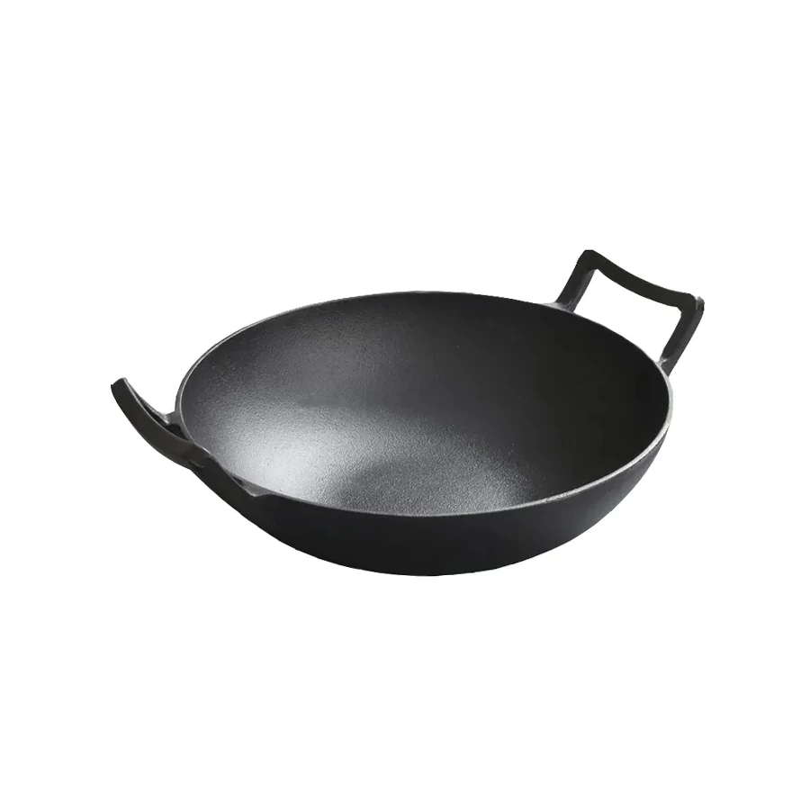 Wok fontă cu capac din lemn 36 cm - imagine 2