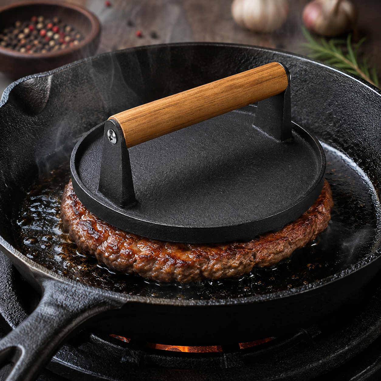 Presă fontă grill cu mâner 17 cm - imagine 3